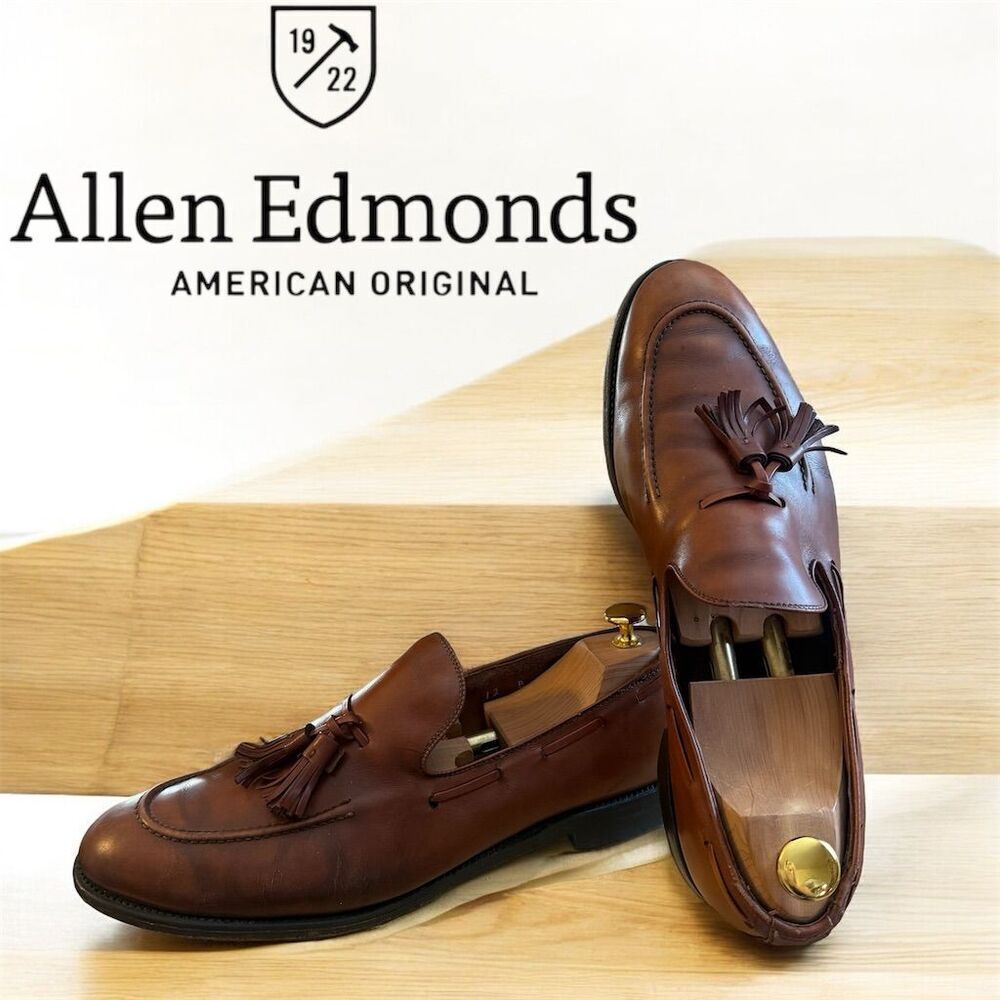 Allen Edmonds Men's Grayson Dark Chili Brown Leather Tassel Loafers Dress Shoes